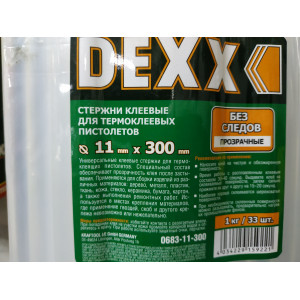 Стержни клеевые DEXX для термоклеящих пистолетов прозрачные, 11х300мм, за 1 шт